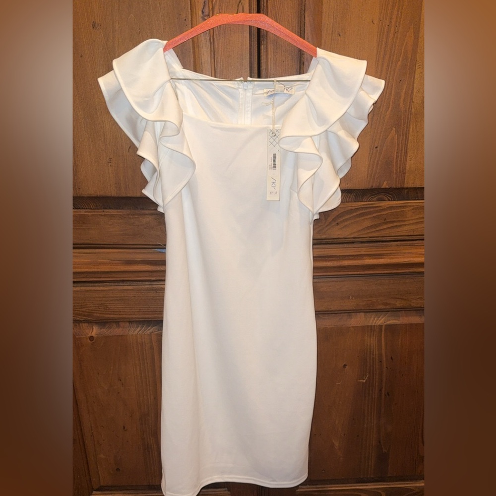 She and Sky White Ruffle Sleeve Mini Dress